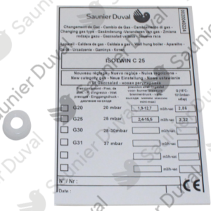 Kit  changement  gaz  G30  ->  G20  -  Saunier  Duval  -  ref  0020048729